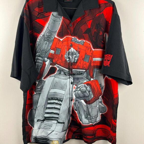Vintage Transformers Shirt Mens XL Black Optimus Prime Collared Button Up G1 Y2K - Picture 1 of 5